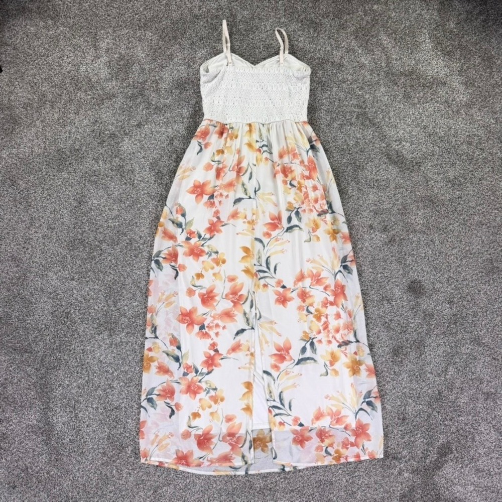 Lily Rose Floral Crochet Lace Bodice Maxi Dress White Orange Yellow Womens Large - Picture 2 of 9